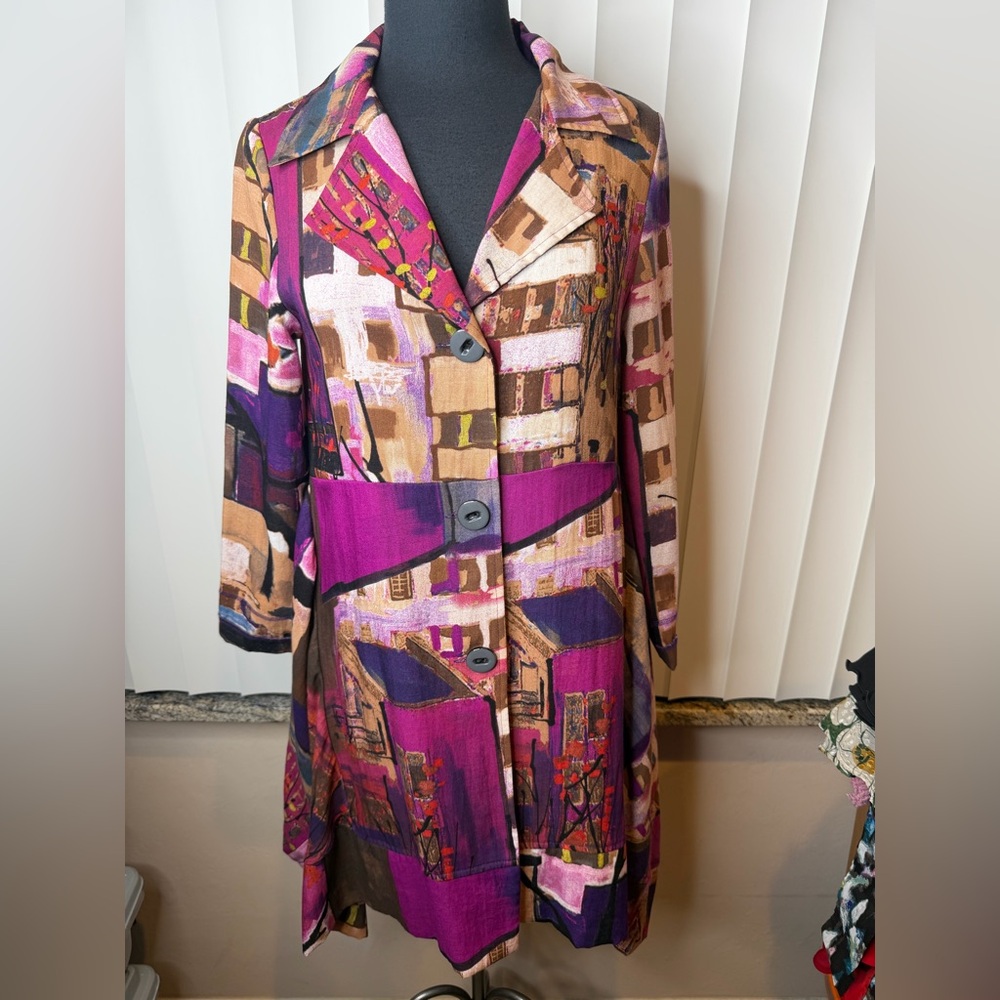 Anis. A Women's Tunic Top Shacket colorful, artistic lagenlook design SZ Medium